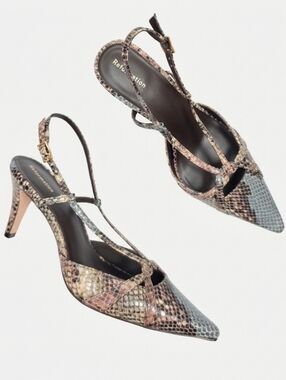 Reformation Patty Slingback Kitten Heels Snakeskin Print Pointed Toe Size 7.5